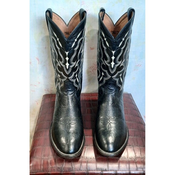Tony Lama Bonham CT871 Men Exotic Black Smooth Ostrich Leather Western Boots 12B - Picture 1 of 13
